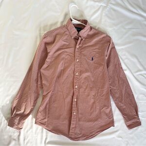 Ralph Lauren Orange and Blue Checkered Button Down Shirt